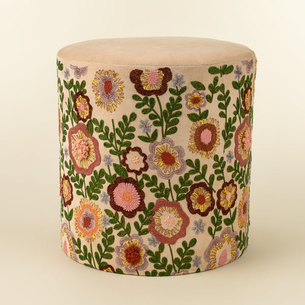 Wildflower Velvet Upholstered Stool