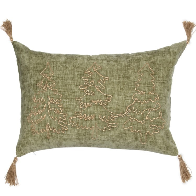 Jute Tree Cushion Cover With Tassels 12 X 20" Soft Green
