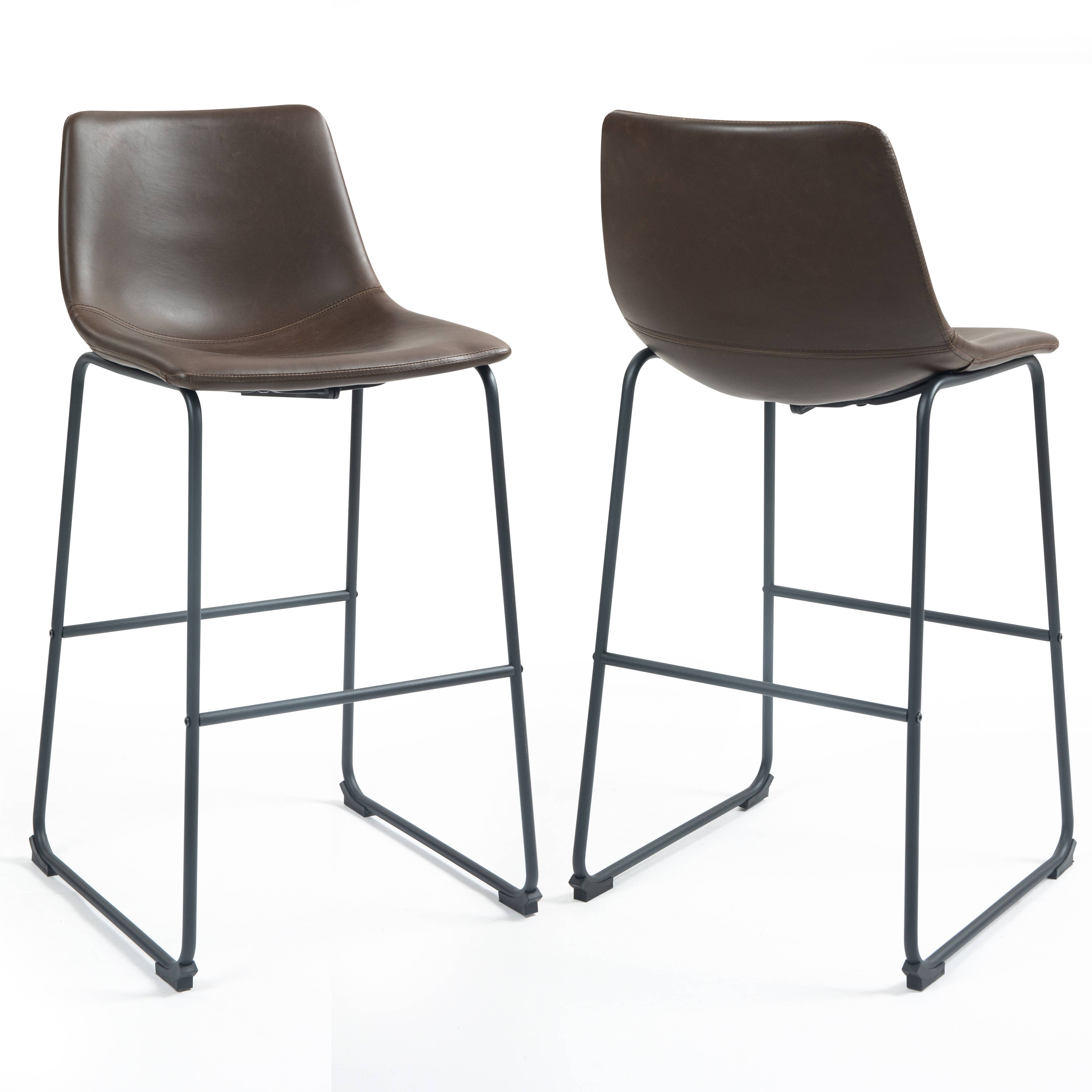 Set of 2 Adan Iron Frame Dark Brown Faux Leather Bar Stool