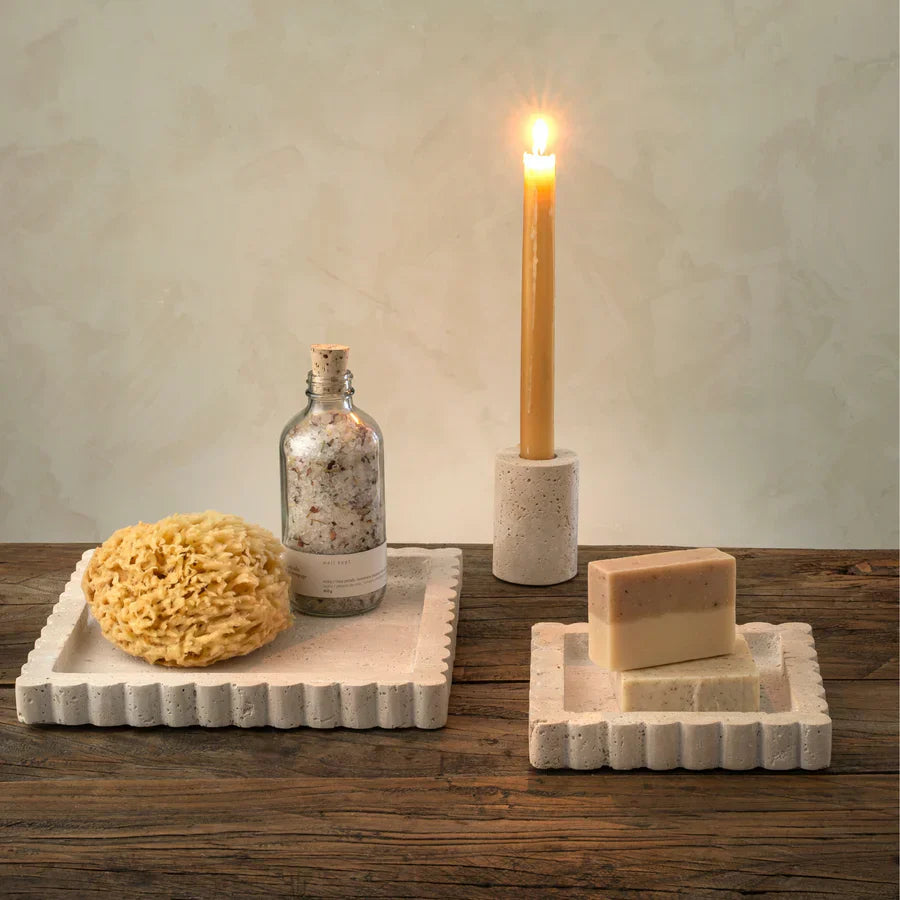 Travertine Scalloped Square Tray S - by Indaba
