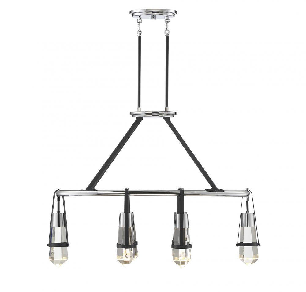Denali 6-Light LED Linear Chandelier in Matte Black with Polished Chrome Accents