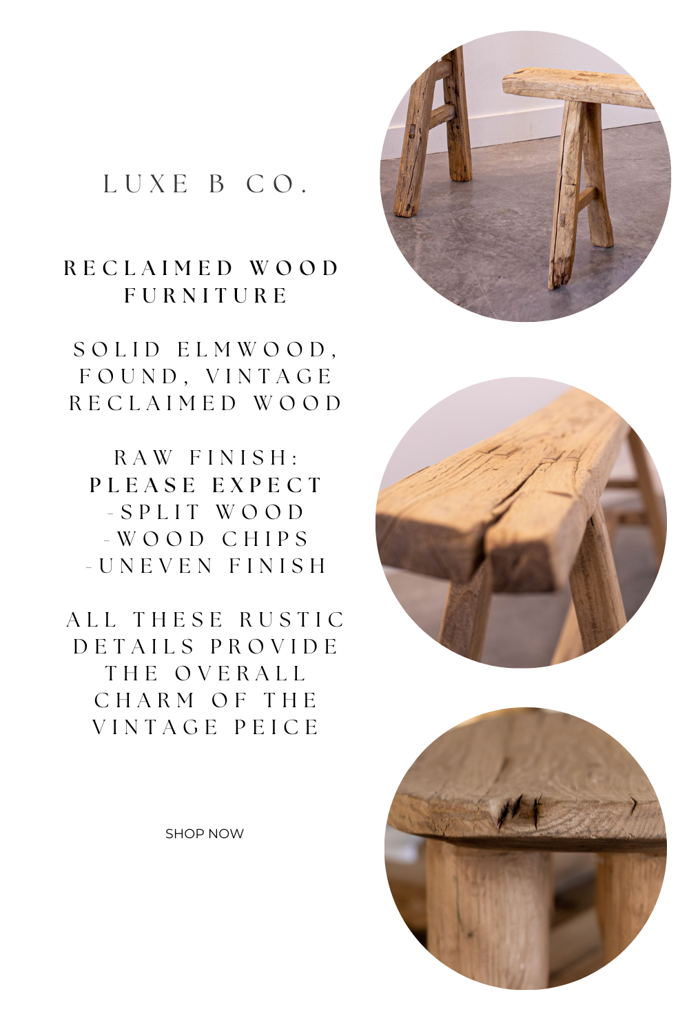 Bench Skinny Wooden Stool Reclaimed Elm Wood
