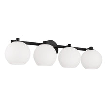 Load image into Gallery viewer, 4-Light Circular Globe Vanity in Matte Black with Soft White Glass