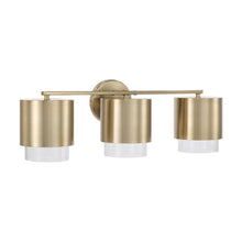 Load image into Gallery viewer, 3-Light Cylindrical Metal Vanity in Matte Brass with Seeded Glass