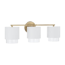 Load image into Gallery viewer, 3-Light Cylindrical Metal Vanity in Matte White with Matte Brass Interior and Seeded Glass