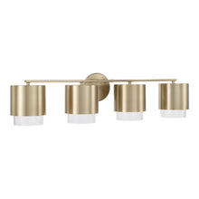Load image into Gallery viewer, 4-Light Cylindrical Metal Vanity in Matte Brass with Seeded Glass