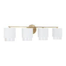Load image into Gallery viewer, 4-Light Cylindrical Metal Vanity in Matte White with Matte Brass Interior and Seeded Glass