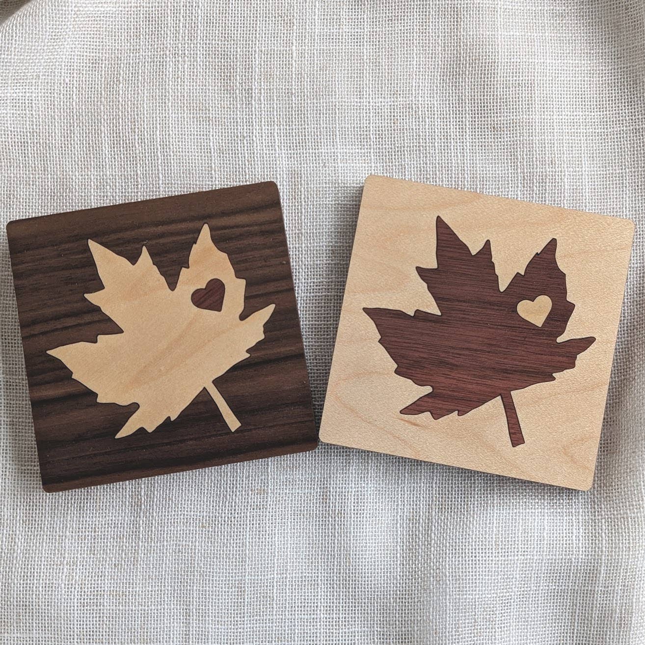 Maple Leaf Wood Inlay Coaster - Made in Canada