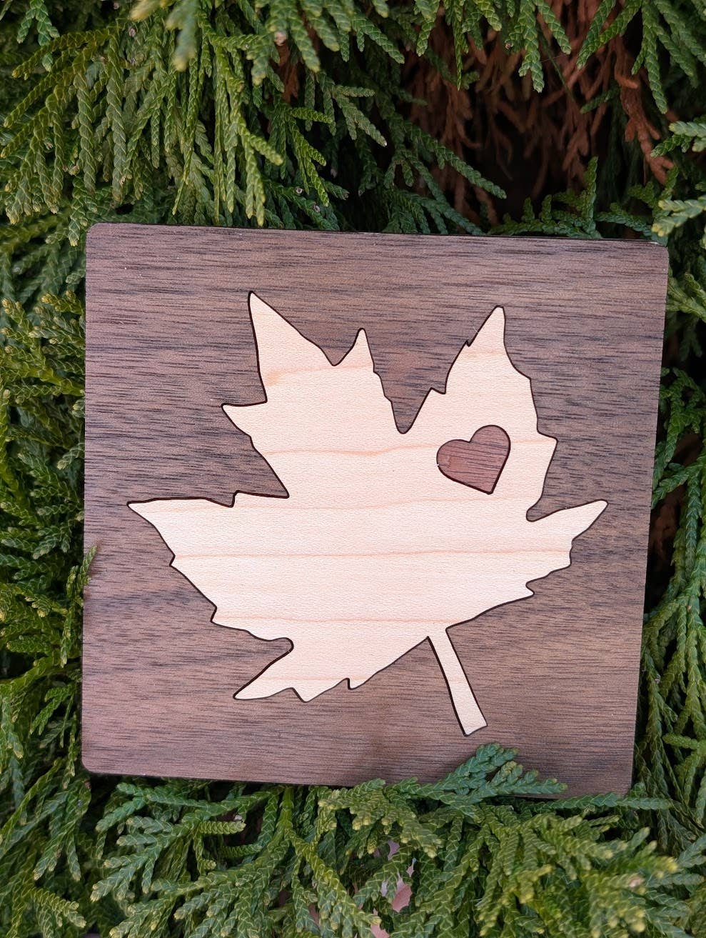 Maple Leaf Wood Inlay Coaster - Made in Canada