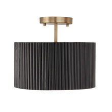 Load image into Gallery viewer, 1-Light Semi-Flush Pendant in Matte Brass and Handcrafted Mango Wood in Black Stain