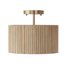 Load image into Gallery viewer, 1-Light Semi-Flush Pendant in Matte Brass and Handcrafted Mango Wood in White Wash