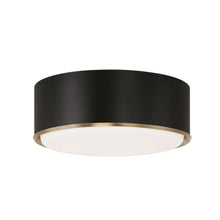 Load image into Gallery viewer, 3-Light Semi Flush Mount in Matte Black with Matte Brass Details and Frosted White Diffuser