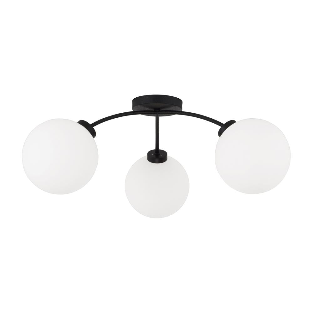 3-Light Semi Flush in Matte Black with Soft White Glass Globes