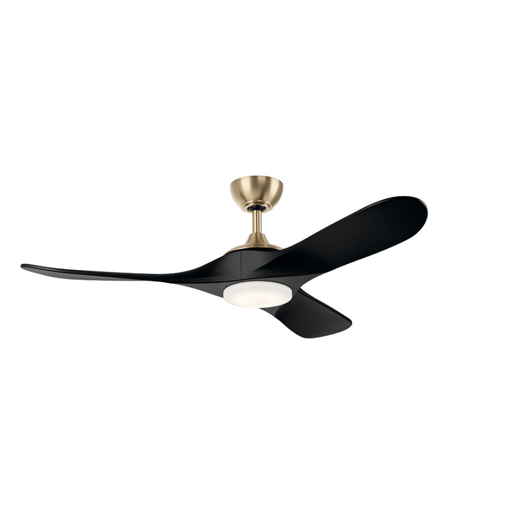 52 in Mylo Ceiling Fan w/ Satin Etch Cased Opal Glass in Champagne Bronze w/ Jet Black Wood Blades