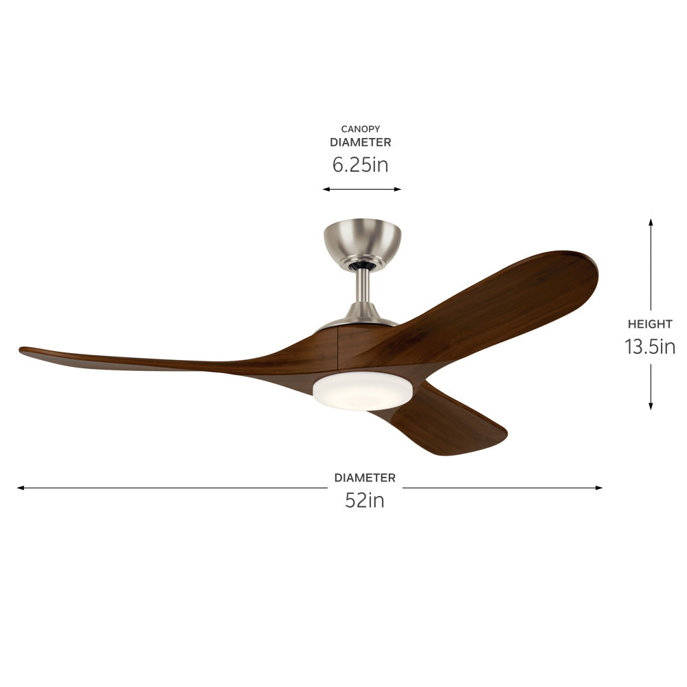 52" Mylo Ceiling Fan w/ Satin Etch Cased Opal Glass in Brushed Nickel w/ Natural Walnut Wood Bla