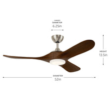Load image into Gallery viewer, 52" Mylo Ceiling Fan w/ Satin Etch Cased Opal Glass in Brushed Nickel w/ Natural Walnut Wood Bla