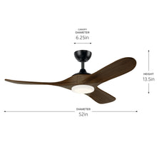 Load image into Gallery viewer, 52 in Mylo Ceiling Fan with Satin Etch Cased Opal Glass in Satin Black with Aged Walnut Wood Blades