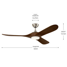 Load image into Gallery viewer, 60" Mylo Ceiling Fan w/ Satin Etch Cased Opal Glass in Brushed Nickel w/ Natural Walnut Wood Bla