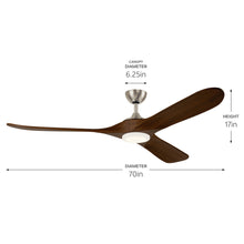 Load image into Gallery viewer, 70" Mylo Ceiling Fan w/ Satin Etch Cased Opal Glass in Brushed Nickel w/ Natural Walnut Wood Bla