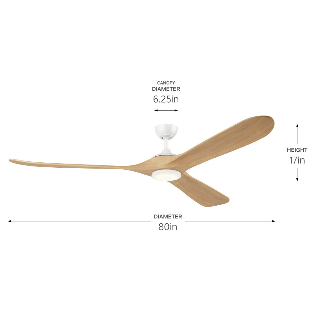 80 in Mylo Ceiling Fan with Satin Etch Cased Opal Glass in Matte White with White Maple Wood Blades