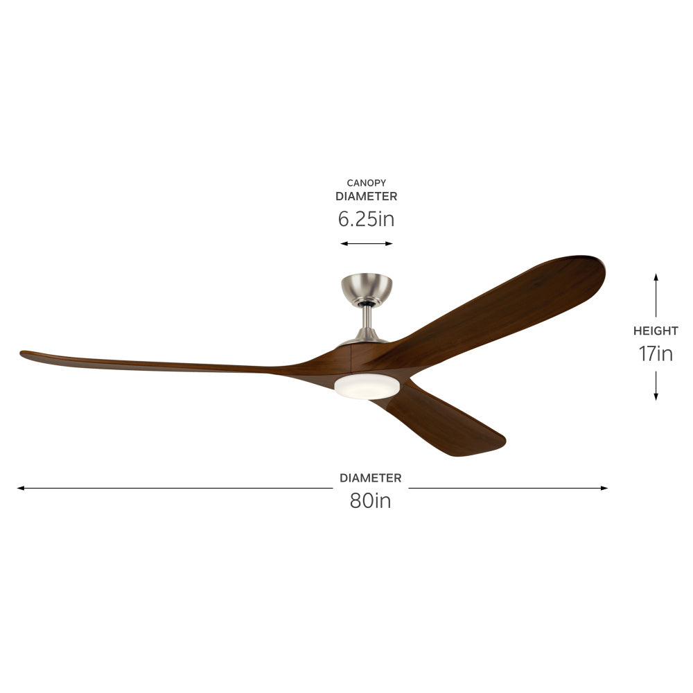 80 in Mylo Ceiling Fan w/ Satin Etch Cased Opal Glass in Brushed Nickel w/ Aged Walnut Wood Blades