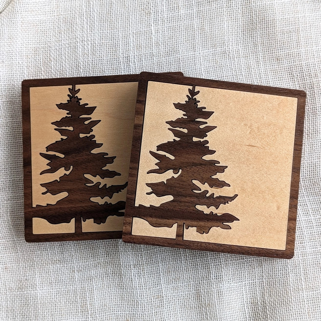 Pine Tree Inlay Wood Coaster - Made in Canada