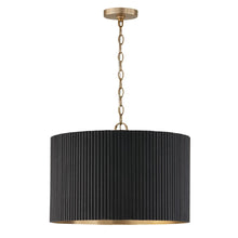 Load image into Gallery viewer, 3-Light Pendant in Matte Brass and Handcrafted Mango Wood in Black Stain