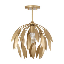 Load image into Gallery viewer, 1-Light Botanical Semi-Flush Pendant in Buffed Gold