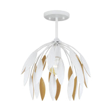 Load image into Gallery viewer, 1-Light Botanical Semi-Flush Pendant in Matte White and Buffed Gold