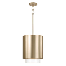 Load image into Gallery viewer, 1-Light Cylindrical Metal Pendant in Matte Brass with Seeded Glass