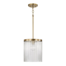 Load image into Gallery viewer, 1-Light Pendant in Aged Brass with Clear Beveled Fluted Glass
