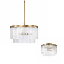 Load image into Gallery viewer, 3-Light Dual Mount Pendant in Aged Brass with Clear Beveled Fluted Glass