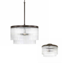Load image into Gallery viewer, 3-Light Dual Mount Pendant in Oil Rubbed Bronze with Clear Beveled Fluted Glass