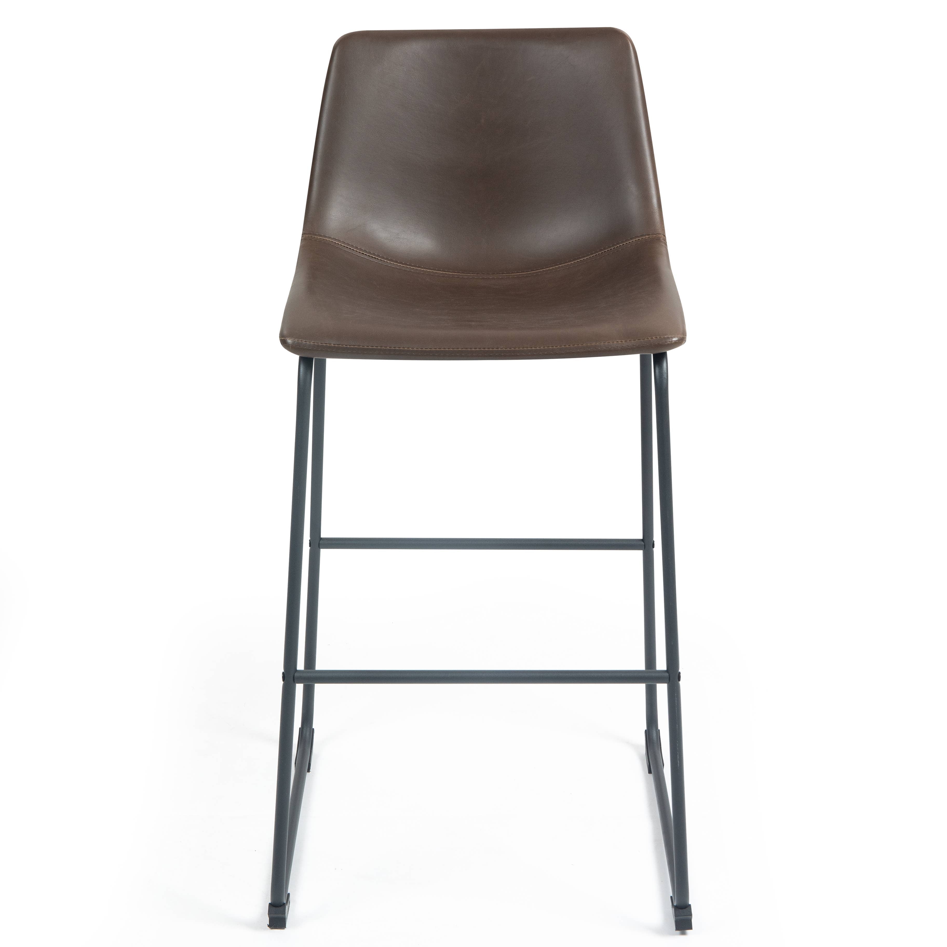 Set of 2 Adan Iron Frame Dark Brown Faux Leather Bar Stool