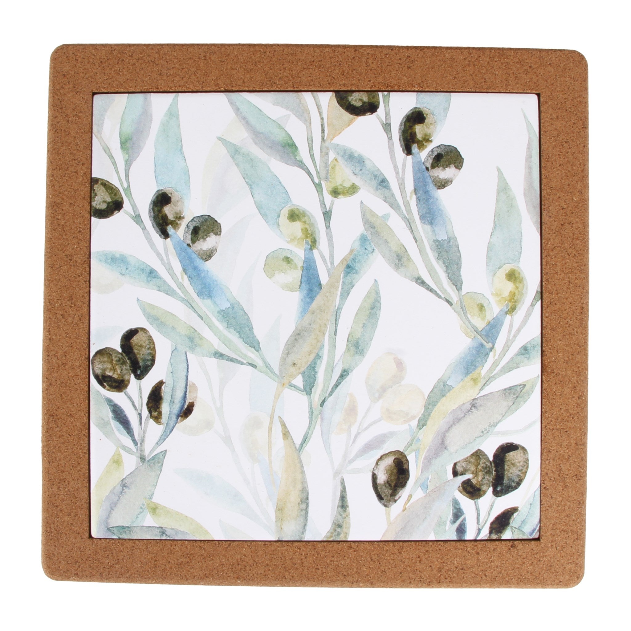 Olive Oversized Ceramic & Cork Trivet Multi