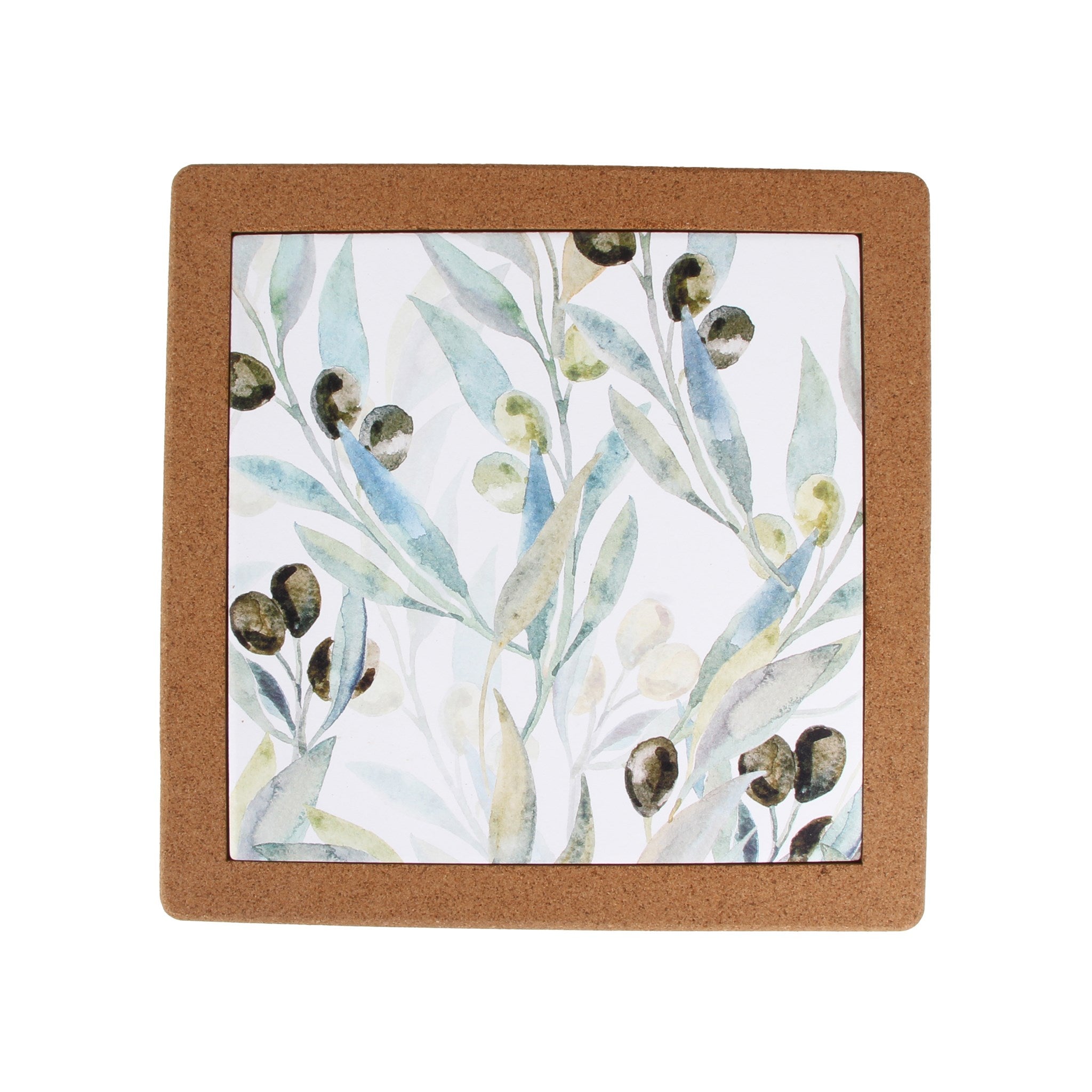 Olive Oversized Ceramic & Cork Trivet Multi