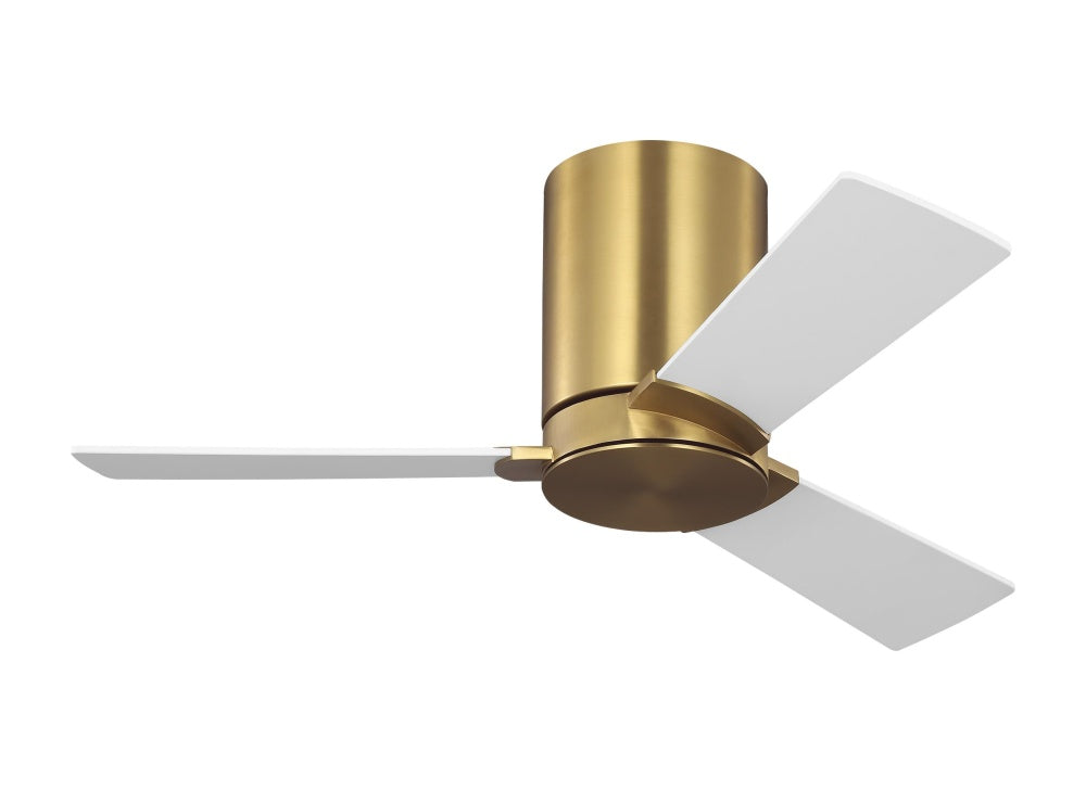 Rozzen 32 Hugger Ceiling Fan in Burnished Brass with Matte White Blades