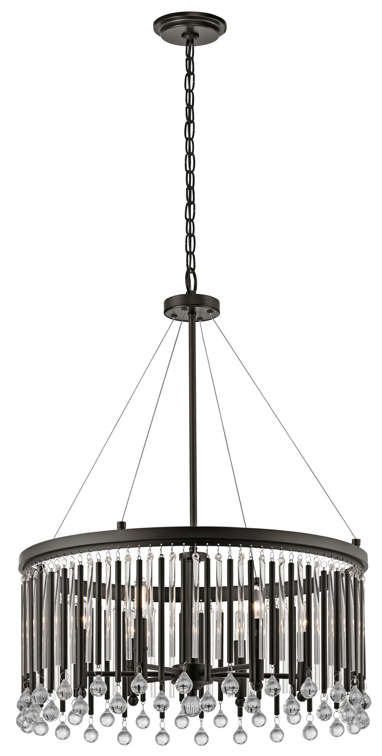 Piper 24" 6 Light Round Chandelier with Alternating Clear Glass and Espresso Metal Rods with Cle
