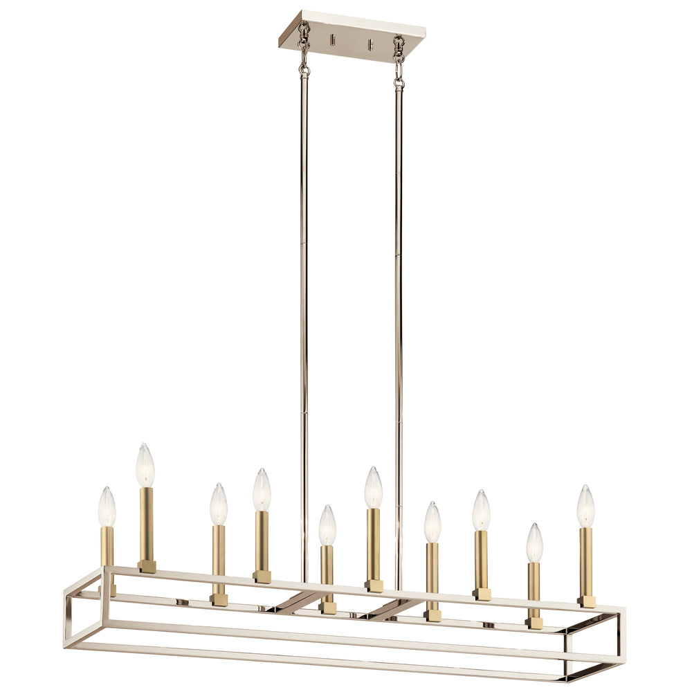 Finet?????10 Light Linear Chandelier Polished Nickel