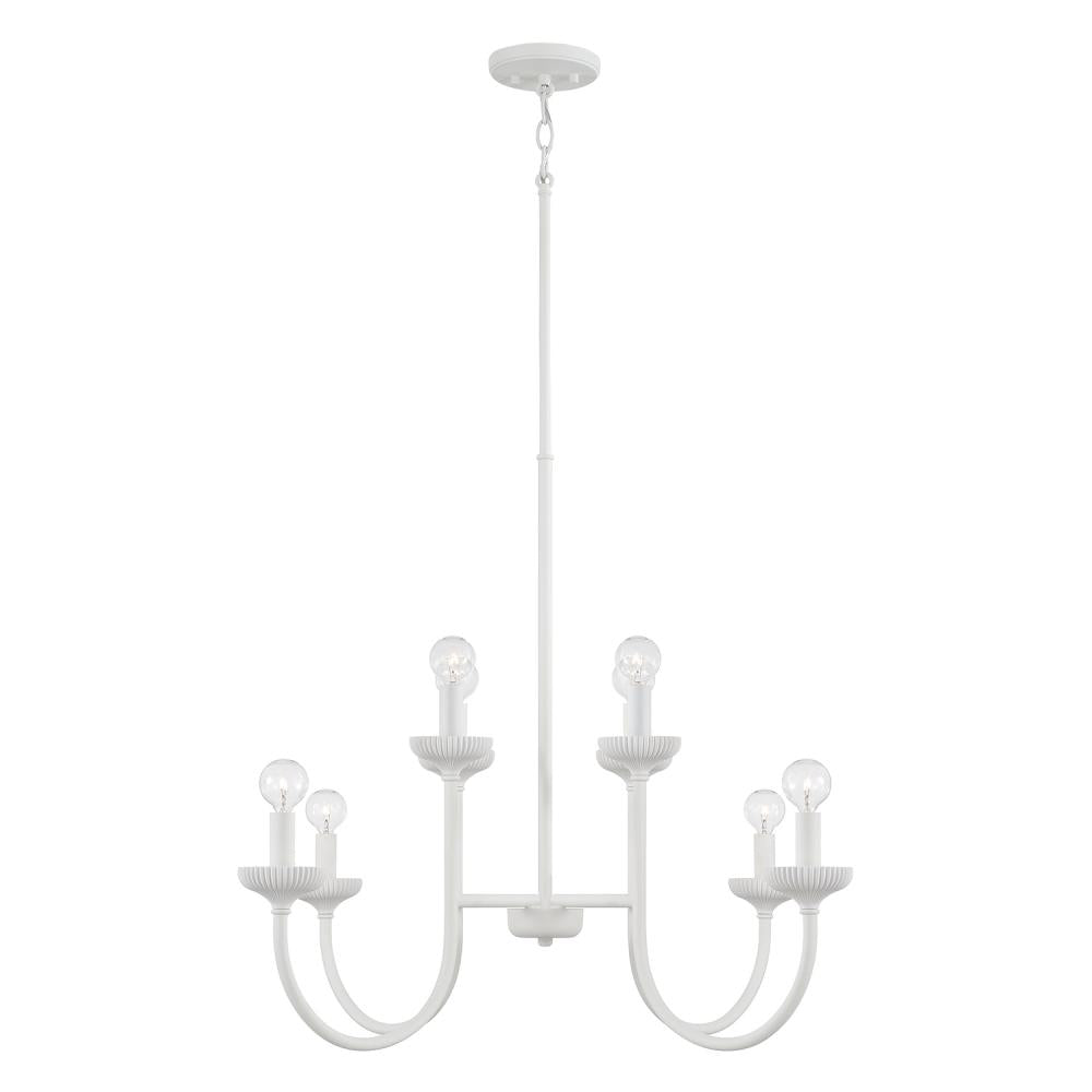 8-Light Chandelier in Matte White with Handcrafted Fluted Ceramic Accents