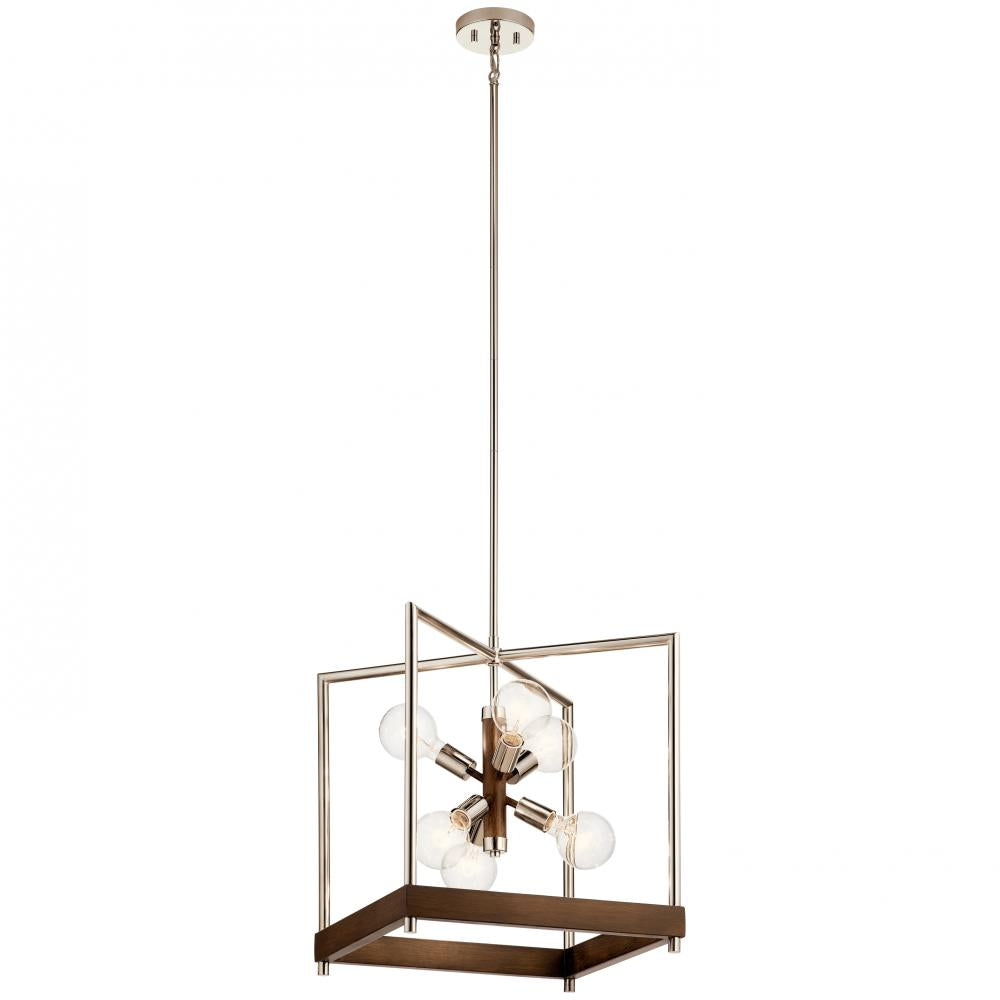 Tanis?????6 Light Foyer Pendant Auburn Stained
