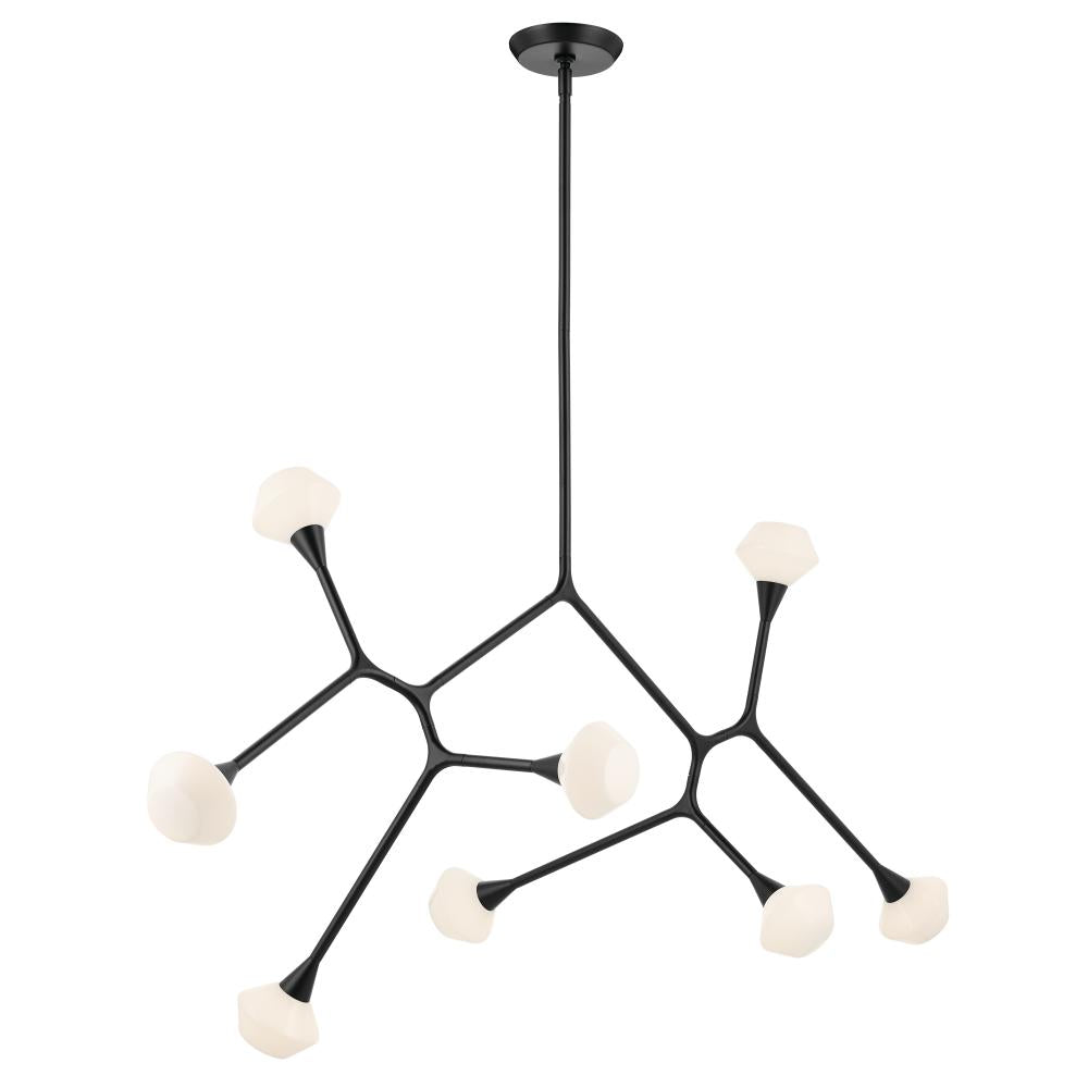 Cassius 61.25 with Opal Glass inch 8 Light Convertible Chandelier with Opal Glass in Black