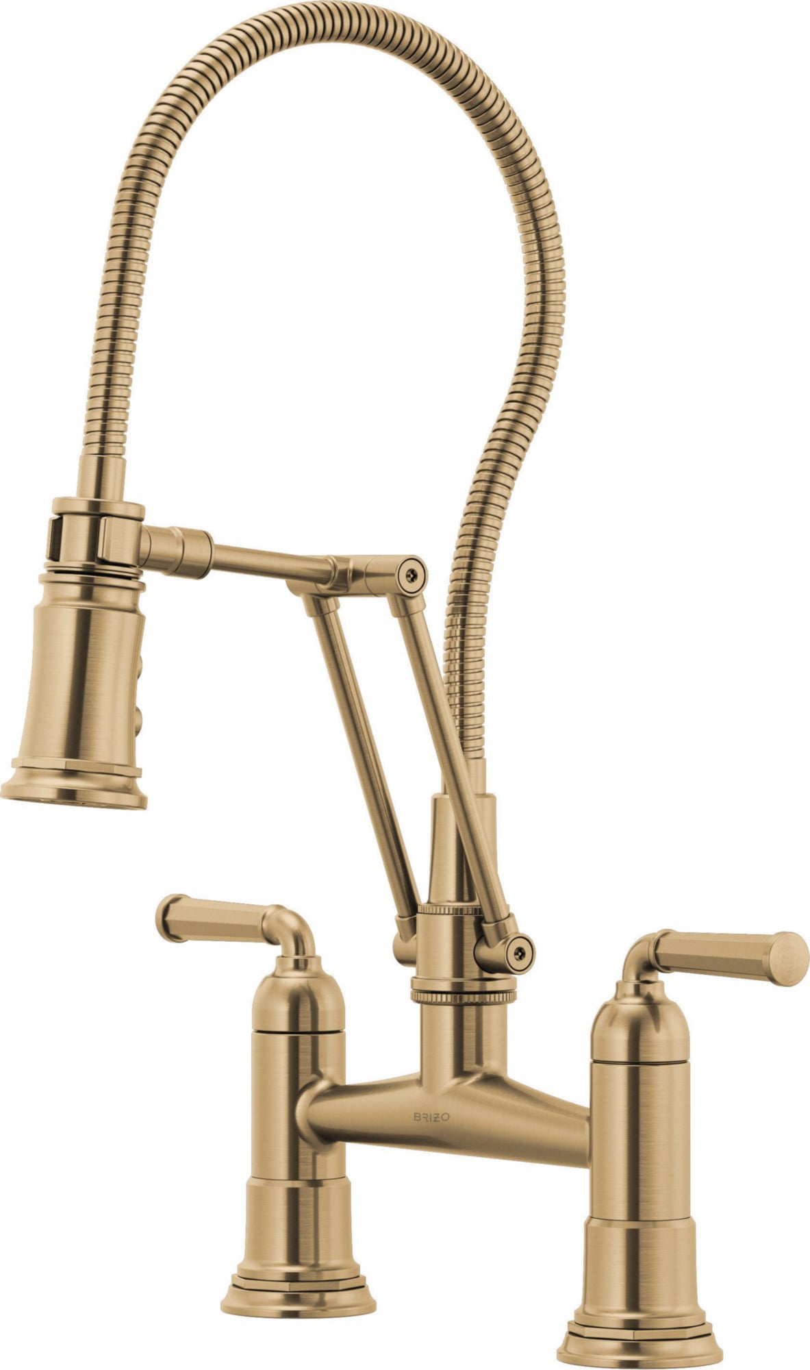 TWO HANDLE ARTICULATING BRIDGE FAUCET WITH FINISHED HOSE