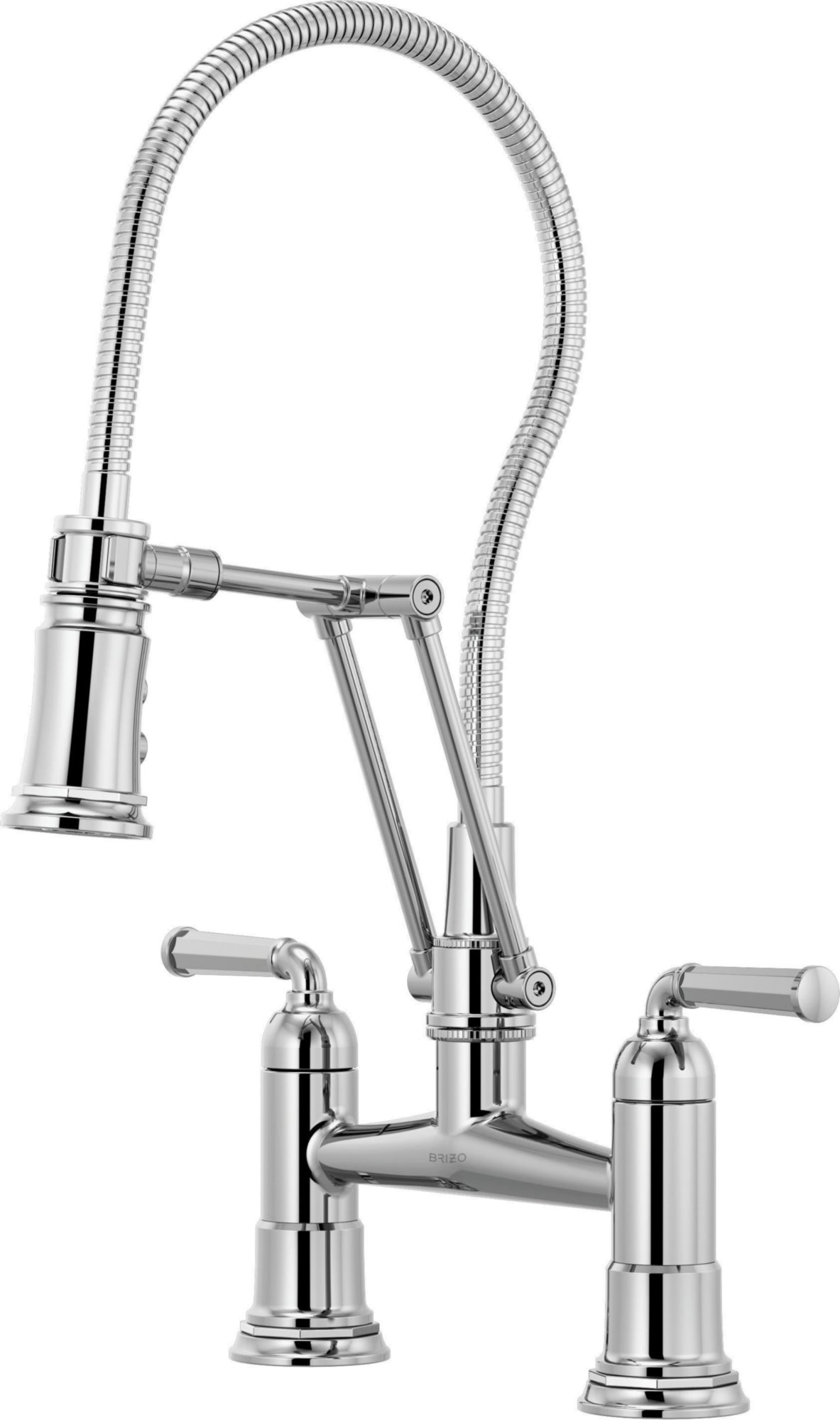 TWO HANDLE ARTICULATING BRIDGE FAUCET WITH FINISHED HOSE
