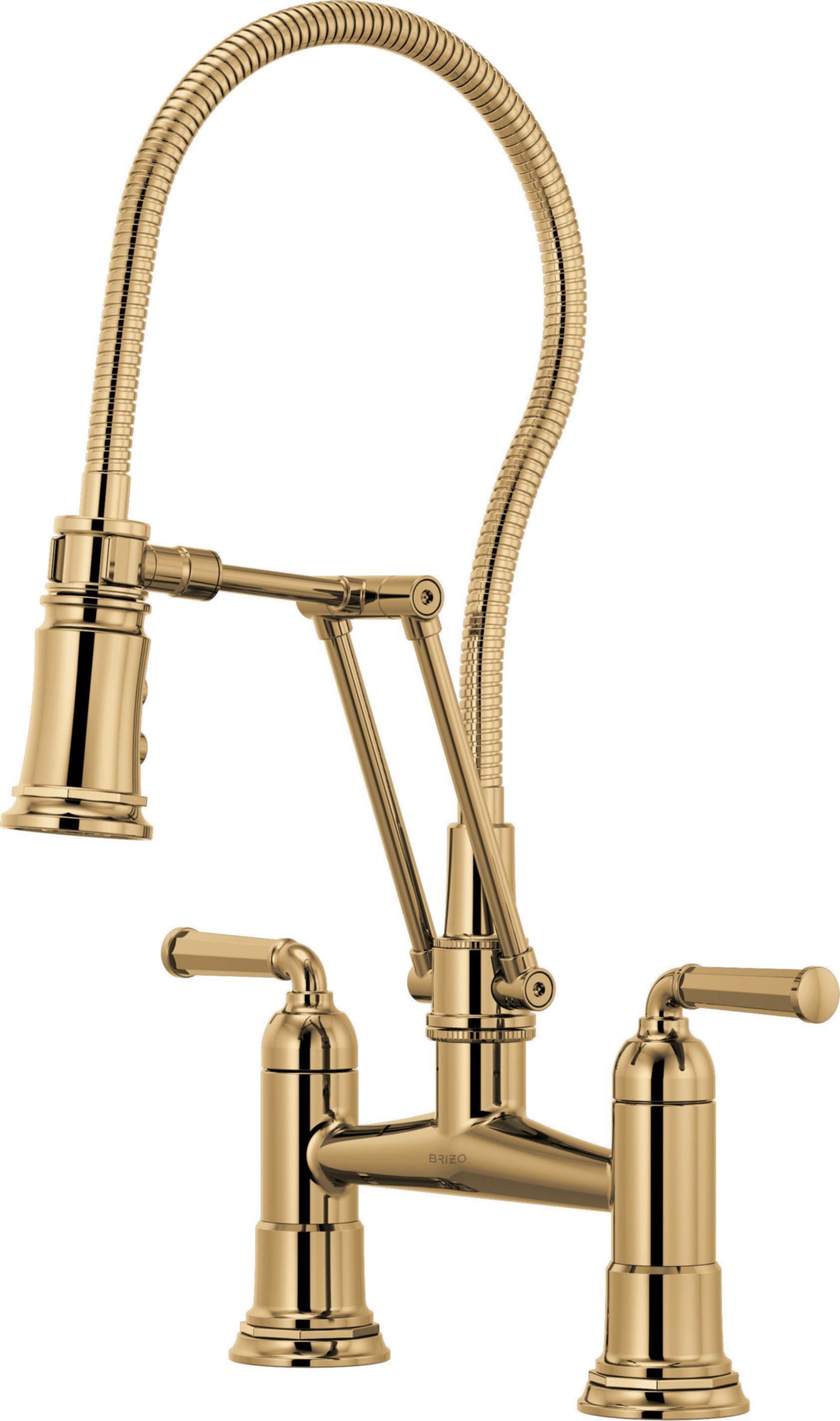 TWO HANDLE ARTICULATING BRIDGE FAUCET WITH FINISHED HOSE