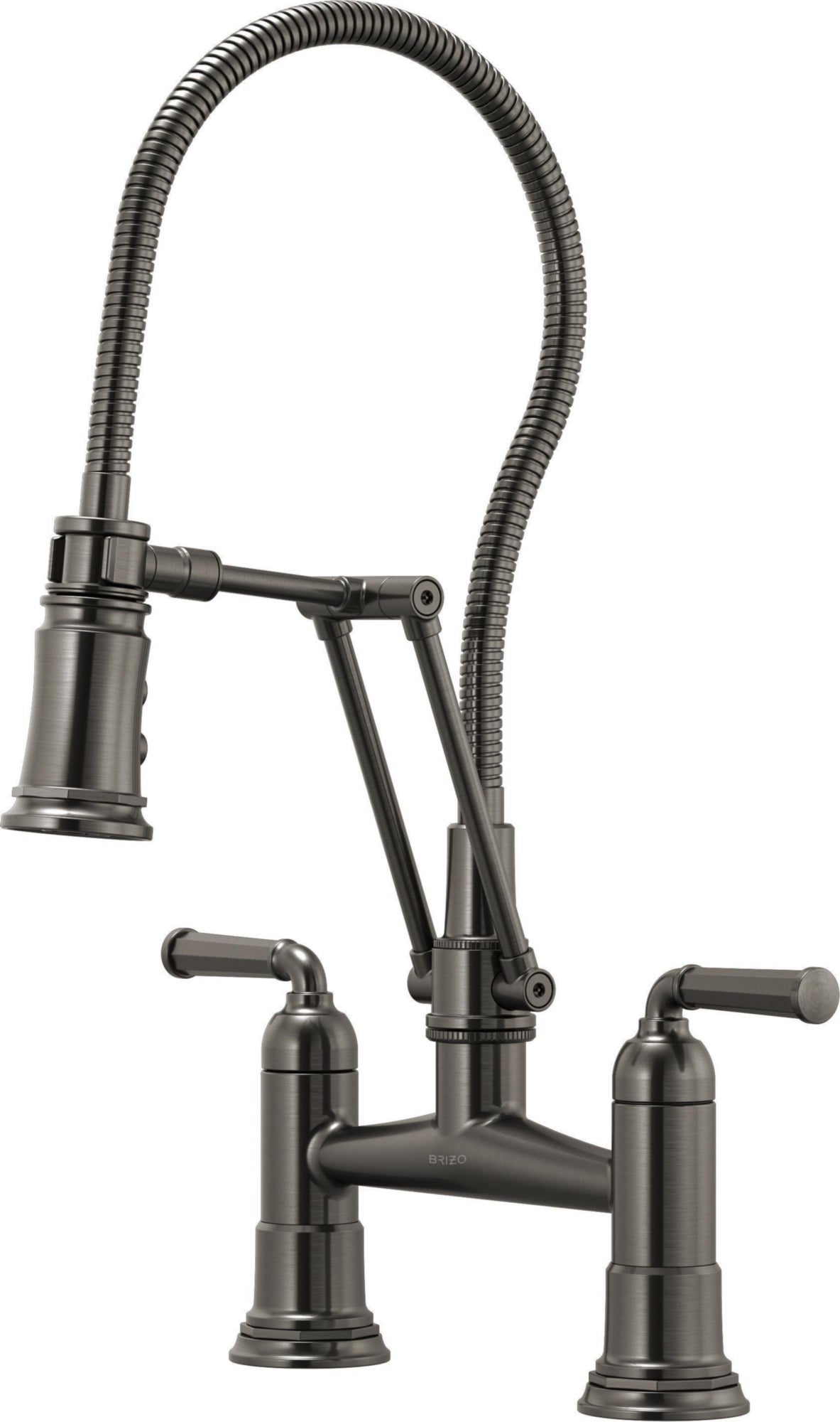 TWO HANDLE ARTICULATING BRIDGE FAUCET WITH FINISHED HOSE