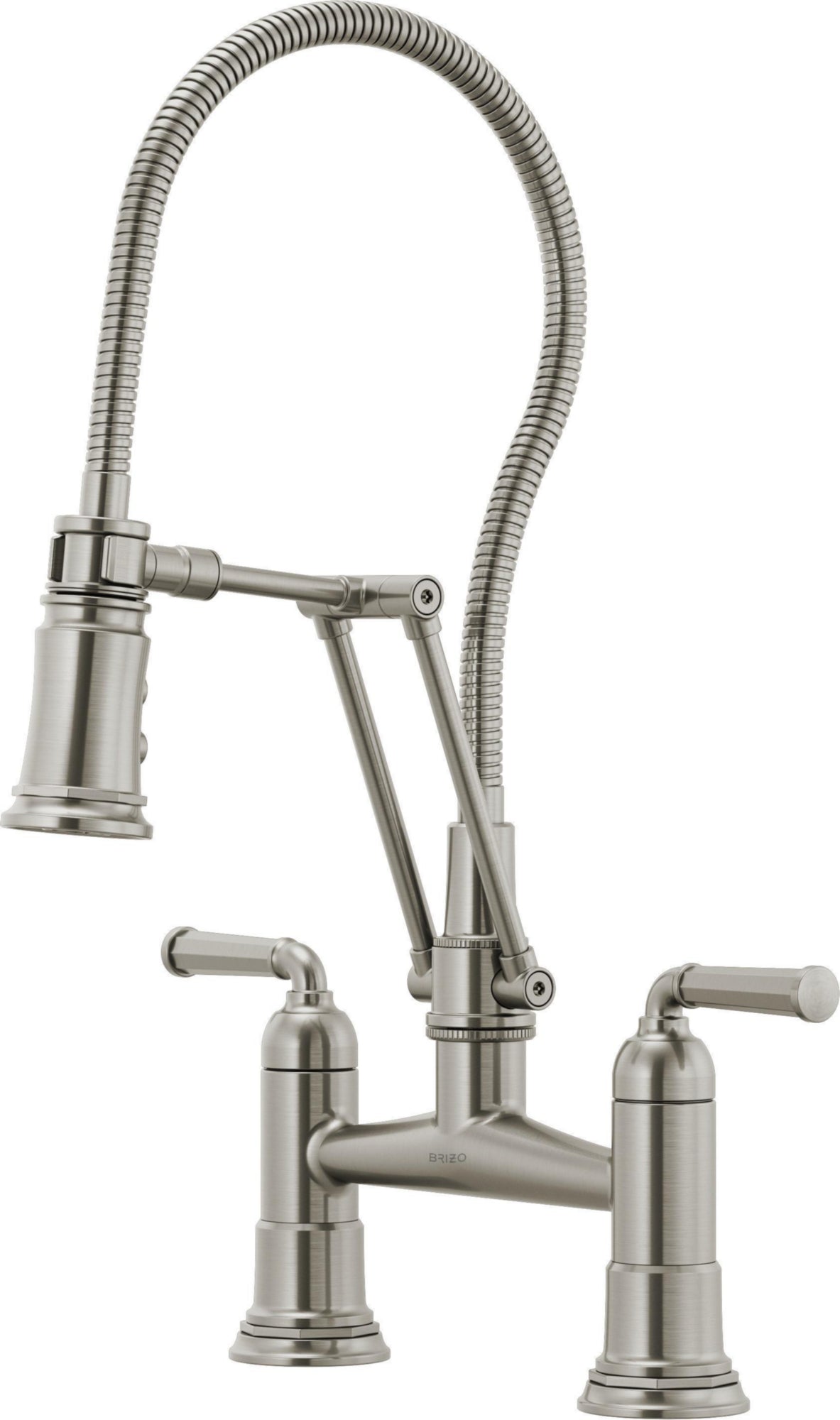 TWO HANDLE ARTICULATING BRIDGE FAUCET WITH FINISHED HOSE