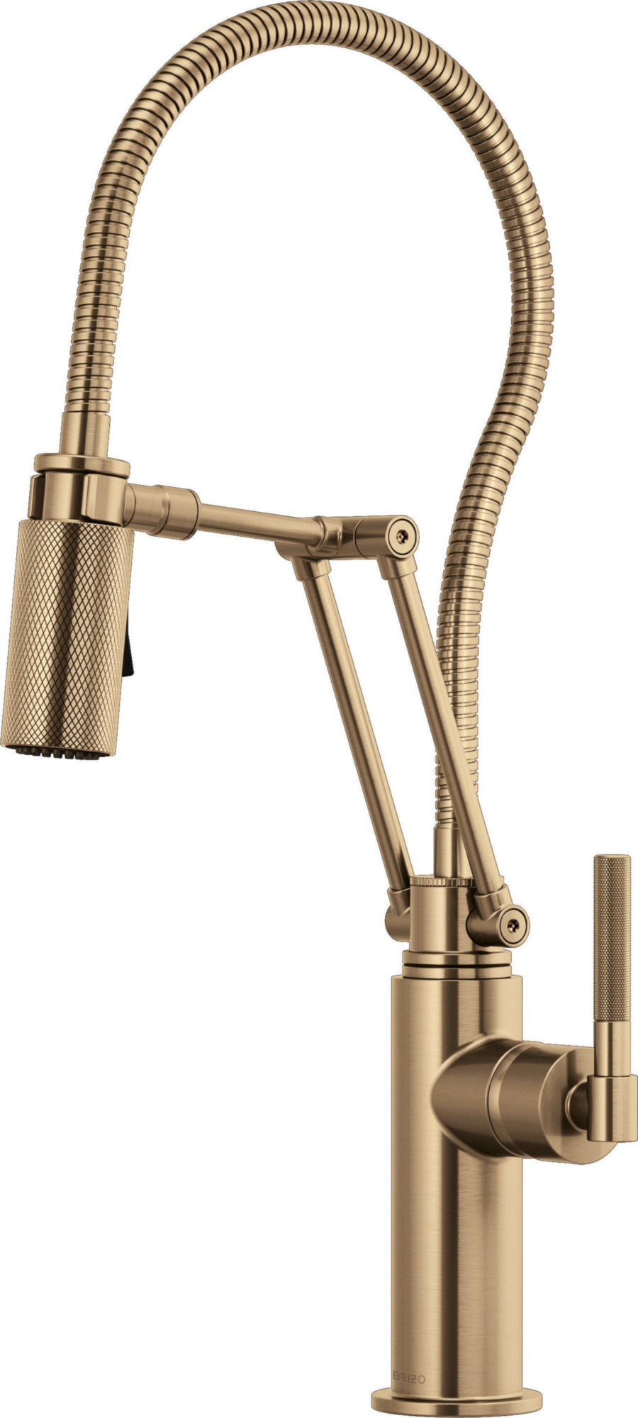 ARTICULATING FAUCET WITH KNURLED HANDLE AND FINISHED HOSE