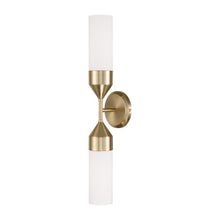 Load image into Gallery viewer, 2-Light Cylindrical Sconce in Matte Brass with Soft White Glass