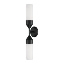 Load image into Gallery viewer, 2-Light Cylindrical Sconce in Matte Black with Soft White Glass